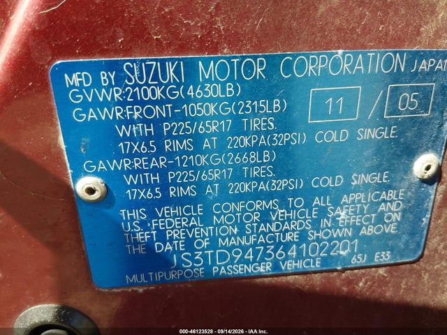 Продаж на аукціоні авто 2006 Suzuki Grand Vitara Luxury, vin: JS3TD947364102201, номер лоту: 46123528