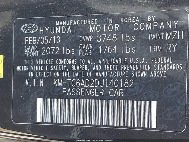 2013 Hyundai Veloster Mix მანქანა იყიდება აუქციონზე, vin: KMHTC6AD2DU140182, აუქციონის ნომერი: 46123539
