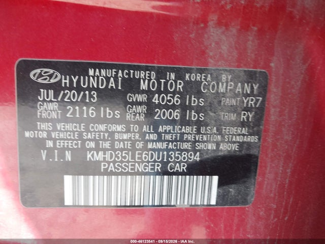 Продаж на аукціоні авто 2013 Hyundai Elantra Gt, vin: KMHD35LE6DU135894, номер лоту: 46123541