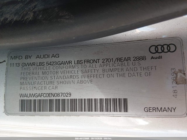 2014 Audi A7 3.0t Premium Plus მანქანა იყიდება აუქციონზე, vin: WAUWGAFC0EN087029, აუქციონის ნომერი: 46123569