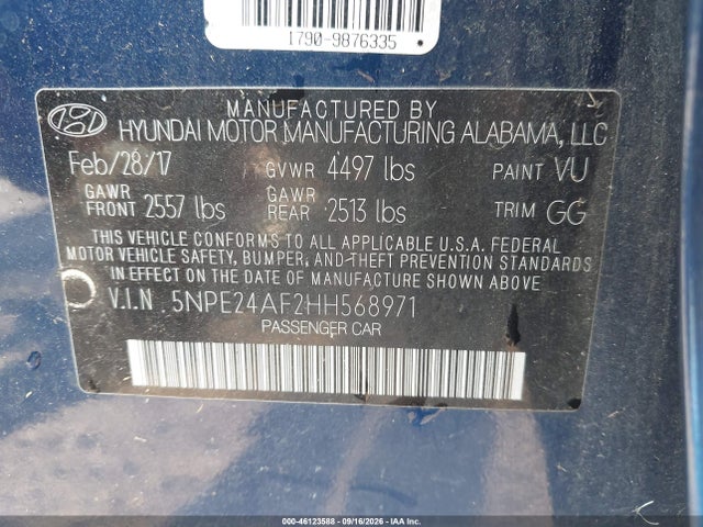 Aukcja sprzedaży 2017 Hyundai Sonata, vin: 5NPE24AF2HH568971, numer aukcji: 46123588