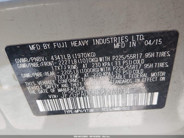 JF2GPADC9F8273034 Subaru Xv Crosstrek 2.0i Premium