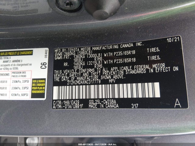 Aukcja sprzedaży 2022 Lexus Rx 350, vin: 2T2HZMDAXNC317778, numer aukcji: 46123620