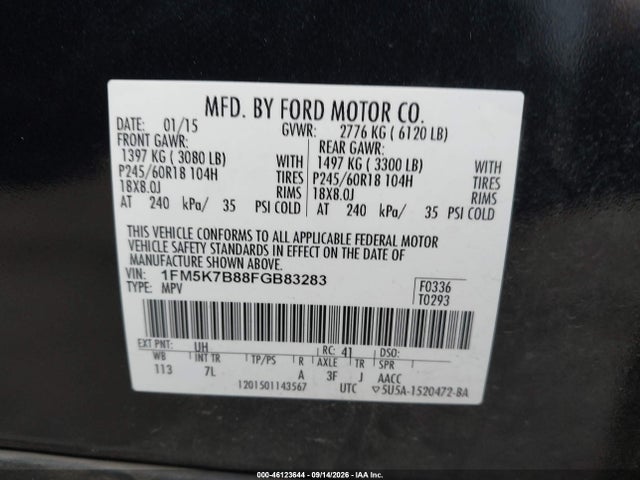 Ford Explorer 2015 1FM5K7B88FGB83283 Image 9