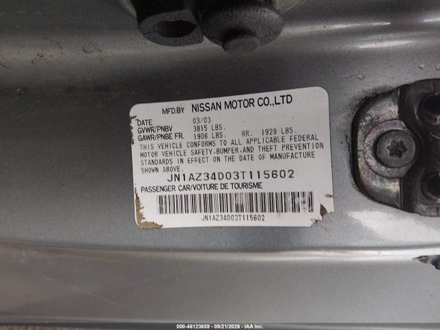 46123659 :رقم المزاد ، JN1AZ34D03T115602 vin ، 2003 Nissan 350z Track مزاد بيع