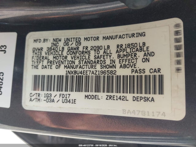 Aukcja sprzedaży 2010 Toyota Corolla S, vin: 1NXBU4EE7AZ196582, numer aukcji: 46123700