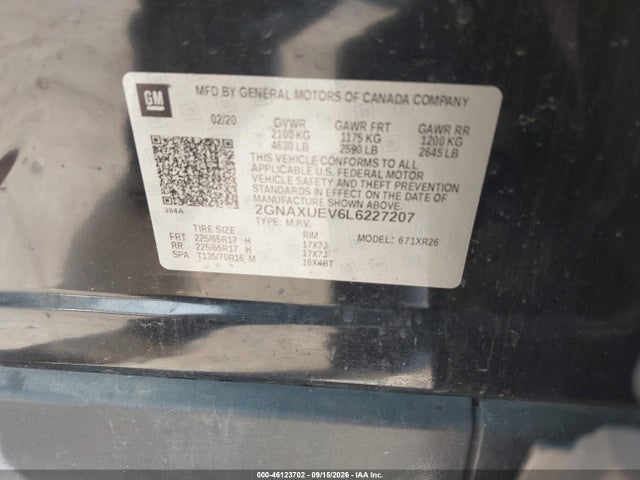 2020 Chevrolet Equinox Awd Lt 1.5l Turbo მანქანა იყიდება აუქციონზე, vin: 2GNAXUEV6L6227207, აუქციონის ნომერი: 46123702