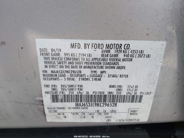 Продаж на аукціоні авто 2019 Ford Ecosport Ses, vin: MAJ6S3JL9KC296528, номер лоту: 46123722