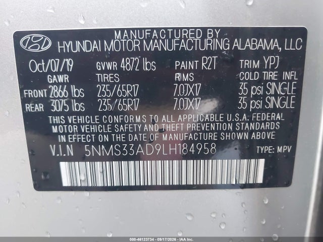 Hyundai Santa Fe Sel 2020 5NMS33AD9LH184958 Image 9