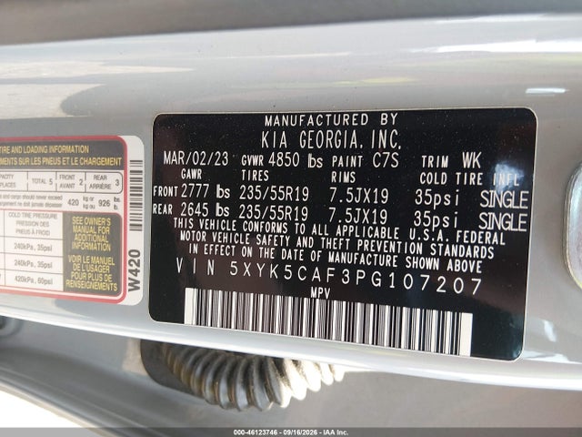 Aukcja sprzedaży 2023 Kia Sportage Sx-prestige, vin: 5XYK5CAF3PG107207, numer aukcji: 46123746