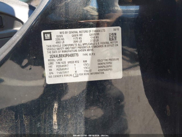 Aukcja sprzedaży 2015 Chevrolet Equinox 1lt, vin: 2GNALBEK0F6408779, numer aukcji: 46123750