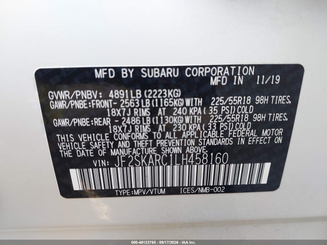 46123765 :رقم المزاد ، JF2SKARC1LH458160 vin ، 2020 Subaru Forester Sport مزاد بيع