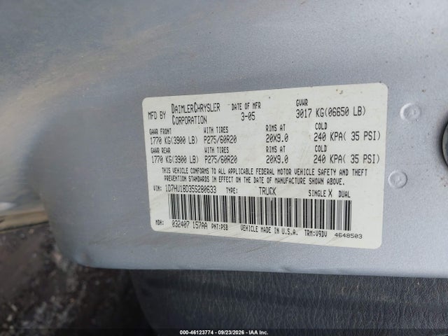 Aukcja sprzedaży 2005 Dodge Ram 1500 Slt/laramie, vin: 1D7HU18D35S280633, numer aukcji: 46123774