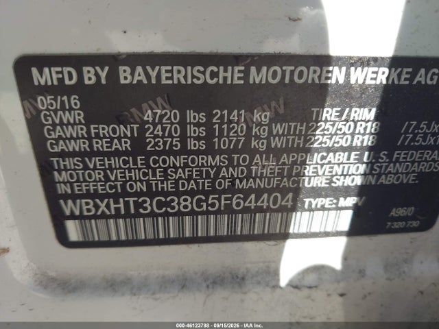 Aukcja sprzedaży 2016 Bmw X1 Xdrive28i, vin: WBXHT3C38G5F64404, numer aukcji: 46123788