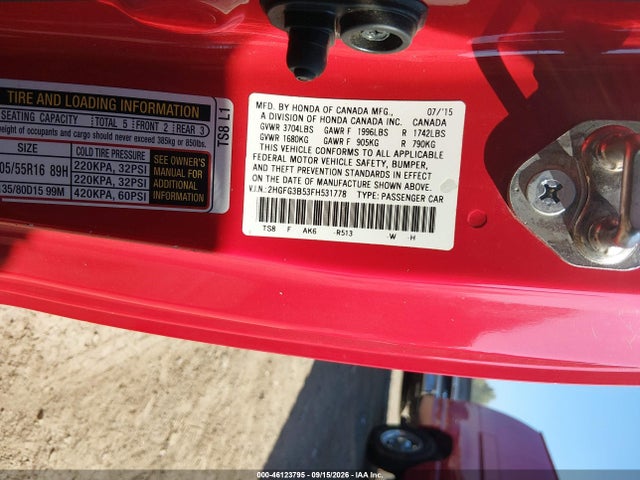 Продаж на аукціоні авто 2015 Honda Civic Lx, vin: 2HGFG3B53FH531778, номер лоту: 46123795