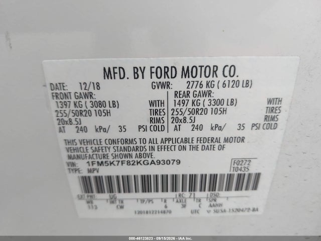 Aukcja sprzedaży 2019 Ford Explorer Limited, vin: 1FM5K7F82KGA93079, numer aukcji: 46123823