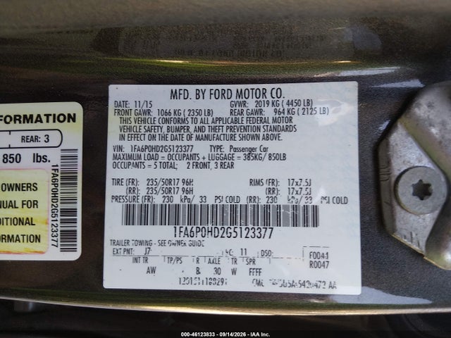 Продаж на аукціоні авто 2016 Ford Fusion Se, vin: 1FA6P0HD2G5123377, номер лоту: 46123833