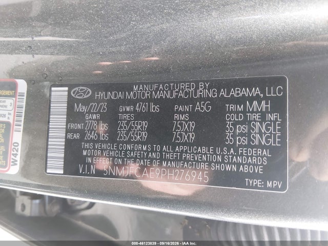Продаж на аукціоні авто 2023 Hyundai Tucson Sel, vin: 5NMJFCAE9PH276945, номер лоту: 46123839