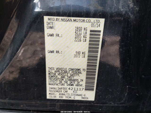 Продаж на аукціоні авто 2014 Nissan Altima 2.5 Sv, vin: 1N4AL3AP3EC421117, номер лоту: 46123852