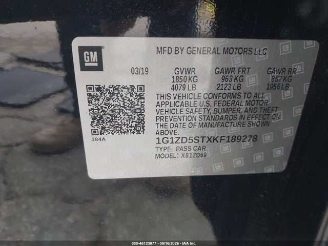 Продаж на аукціоні авто 2019 Chevrolet Malibu Lt, vin: 1G1ZD5STXKF189278, номер лоту: 46123877
