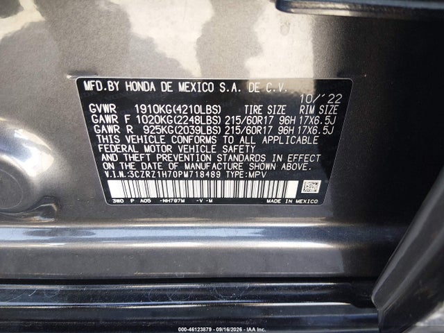 Продаж на аукціоні авто 2023 Honda Hr-v 2wd Ex-l, vin: 3CZRZ1H70PM718489, номер лоту: 46123879