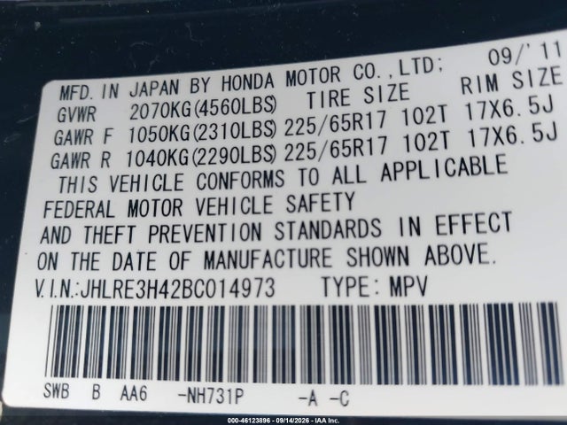 Продаж на аукціоні авто 2011 Honda Cr-v Se, vin: JHLRE3H42BC014973, номер лоту: 46123896