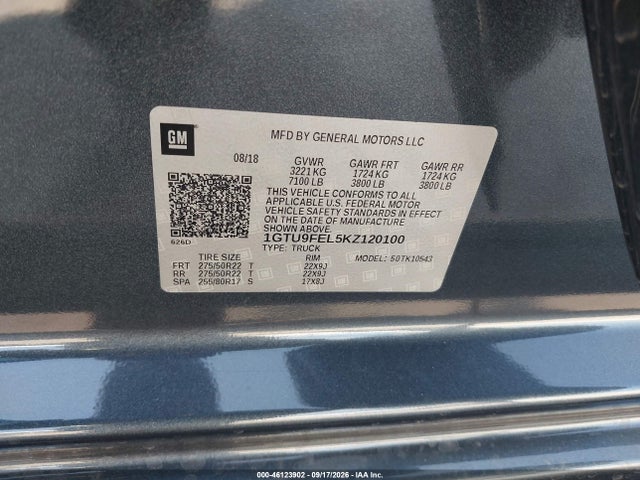 Продаж на аукціоні авто 2019 Gmc Sierra 1500 Denali, vin: 1GTU9FEL5KZ120100, номер лоту: 46123902