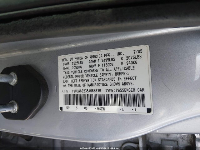 Продаж на аукціоні авто 2005 Acura Tl, vin: 19UUA66235A068676, номер лоту: 46123922