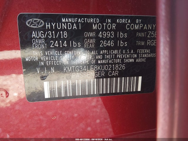 Aukcja sprzedaży 2019 Genesis G70 3.3t Dynamic, vin: KMTG34LE8KU021826, numer aukcji: 46123986
