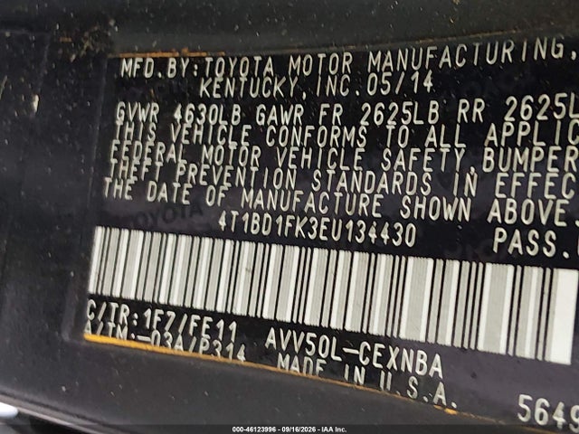 4T1BD1FK3EU134430 Toyota Camry Hybrid Le