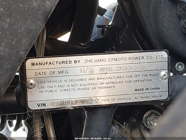 46124010 :رقم المزاد ، LCELDUZL3P6001172 vin ، 2023 Cf Moto Cforce 600 مزاد بيع