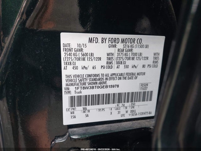 Продажа на аукционе авто 2016 Ford F350 Super Duty, vin: 1FT8W3BT0GEB15978, номер лота: 46124016