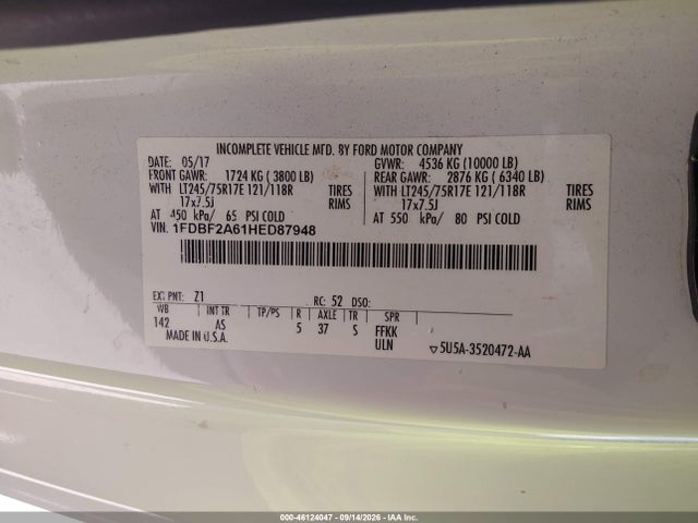 Продажа на аукционе авто 2017 Ford F-250 Xl, vin: 1FDBF2A61HED87948, номер лота: 46124047
