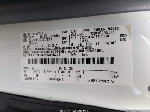 Ford Transit T-150 2019 1FTYE2CM8KKA16341 Image 9