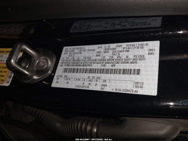 Продаж на аукціоні авто 2022 Ford Escape Se, vin: 1FMCU0G68NUB92761, номер лоту: 46124067