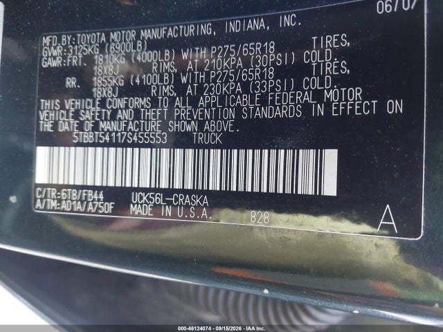 Aukcja sprzedaży 2007 Toyota Tundra Sr5 4.7l V8, vin: 5TBBT54117S455553, numer aukcji: 46124074