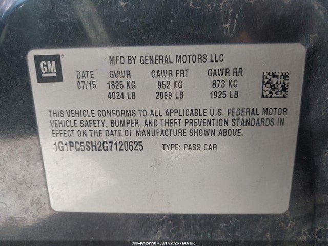 2016 Chevrolet Cruze Limited Ls Auto მანქანა იყიდება აუქციონზე, vin: 1G1PC5SH2G7120625, აუქციონის ნომერი: 46124110