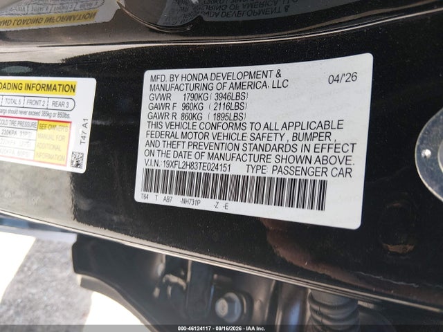 Продажа на аукционе авто 2026 Honda Civic Sport, vin: 19XFL2H83TE024151, номер лота: 46124117