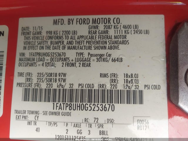 Продажа на аукционе авто 2016 Ford Mustang Ecoboost Premium, vin: 1FATP8UH0G5253670, номер лота: 46124121