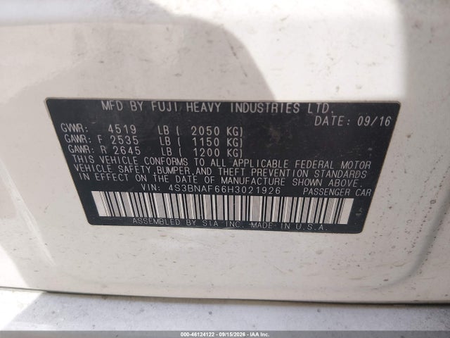 Продаж на аукціоні авто 2017 Subaru Legacy 2.5i Premium, vin: 4S3BNAF66H3021926, номер лоту: 46124122