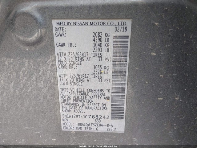 Aukcja sprzedaży 2018 Nissan Rogue Sv, vin: 5N1AT2MT5JC768242, numer aukcji: 46124123