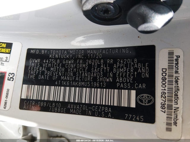 4T1K61AK8MU519613 Toyota CAMRY XSE