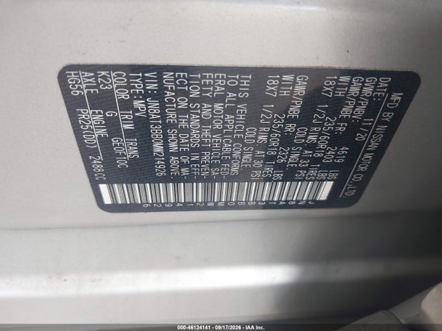 Продаж на аукціоні авто 2021 Nissan Rogue Sv Intelligent Awd, vin: JN8AT3BB0MW214926, номер лоту: 46124141