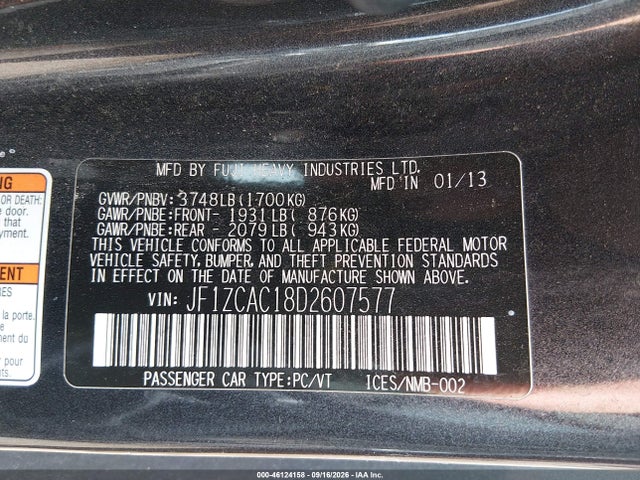 Aukcja sprzedaży 2013 Subaru Brz Limited, vin: JF1ZCAC18D2607577, numer aukcji: 46124158