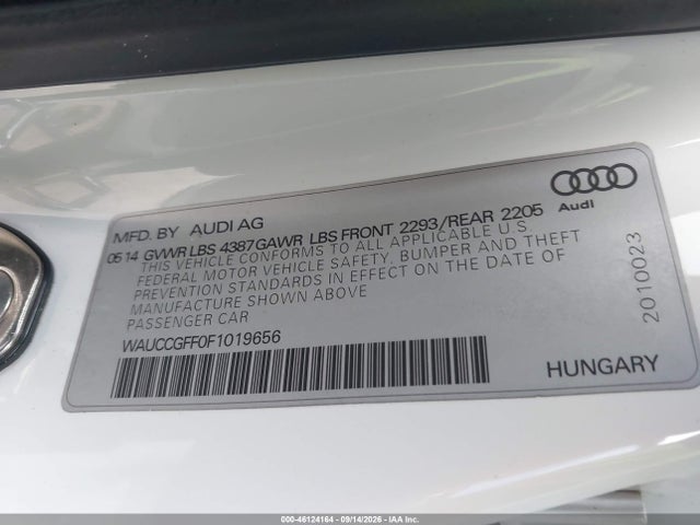 2015 Audi A3 1.8t Premium მანქანა იყიდება აუქციონზე, vin: WAUCCGFF0F1019656, აუქციონის ნომერი: 46124164
