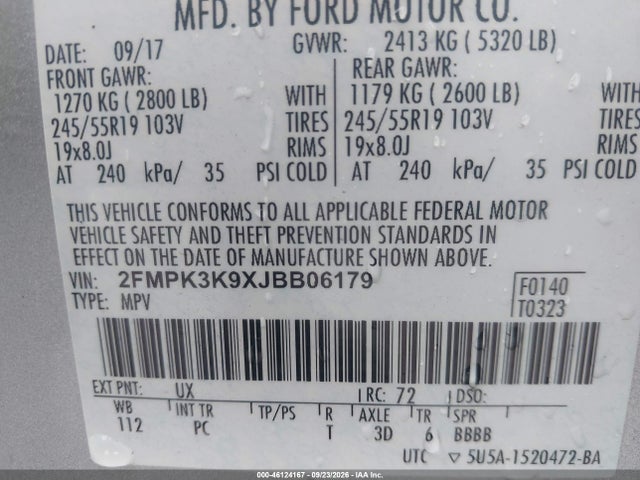 Продаж на аукціоні авто 2018 Ford Edge Titanium, vin: 2FMPK3K9XJBB06179, номер лоту: 46124167