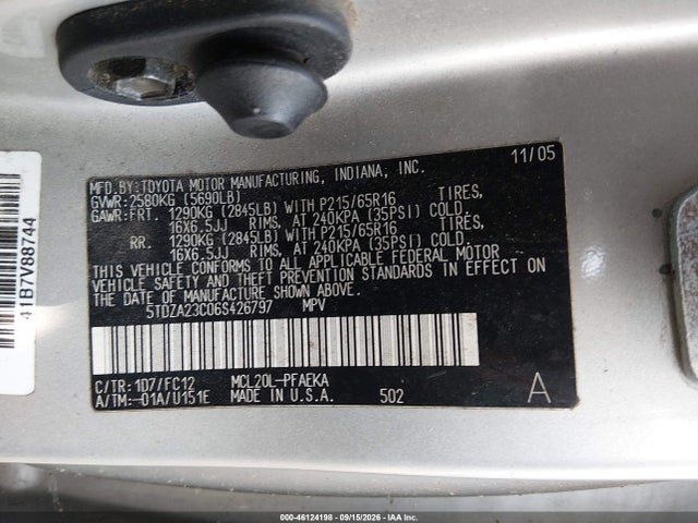 Aukcja sprzedaży 2006 Toyota Sienna Le, vin: 5TDZA23C06S426797, numer aukcji: 46124198