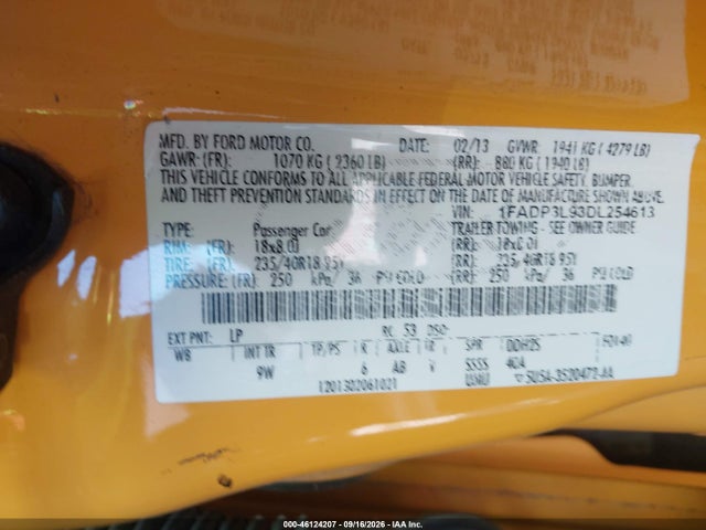 Aukcja sprzedaży 2013 Ford Focus St, vin: 1FADP3L93DL254613, numer aukcji: 46124207