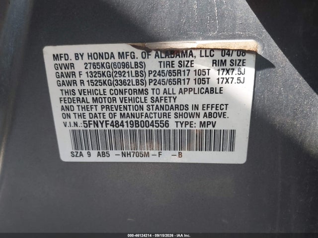 Продажа на аукционе авто 2009 Honda Pilot Ex, vin: 5FNYF48419B004556, номер лота: 46124214
