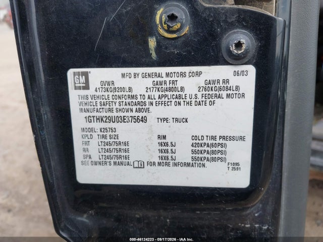 Продажа на аукционе авто 2003 Gmc Sierra 2500hd Sle, vin: 1GTHK29U03E375649, номер лота: 46124223